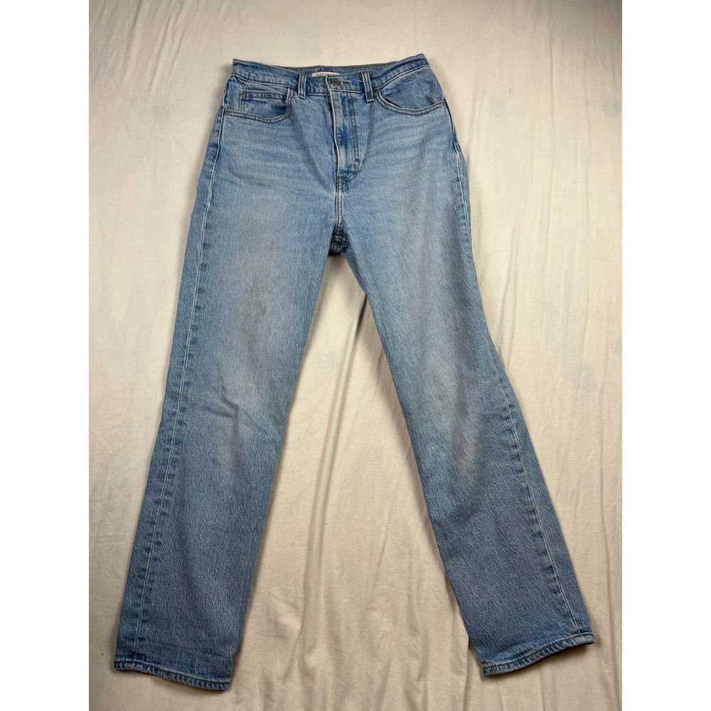 Levi's Premium 70s High Slim Straight Jeans Light Wash Blue Denim Size 28 - Picture 2 of 10
